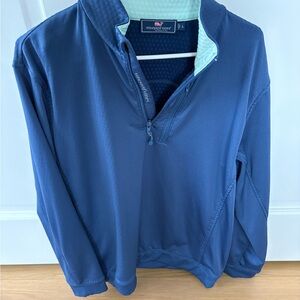 Vineyard Vines Navy Pullover with Mint Collar Accent